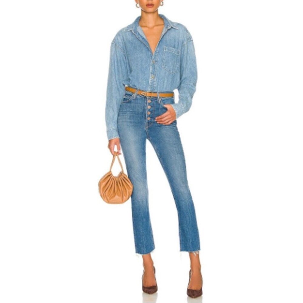 MOTHER Blue Ankle Cropped Jeans with Straight Leg Fit